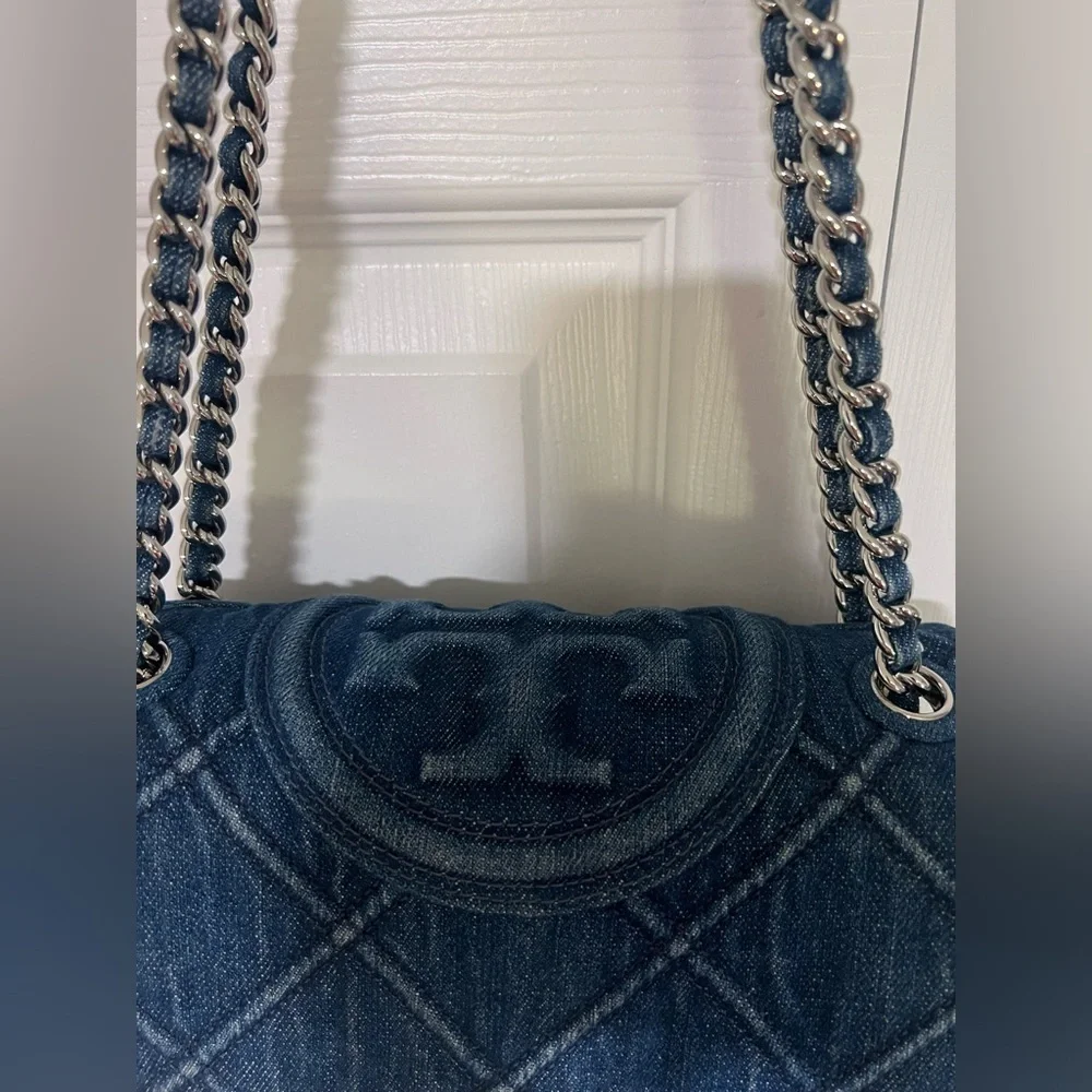 Tory Burch Small Fleming Soft Denim Convertible Shoulder Bag